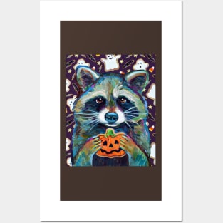 Halloween Raccoon with Jack O Lantern Cookie Posters and Art